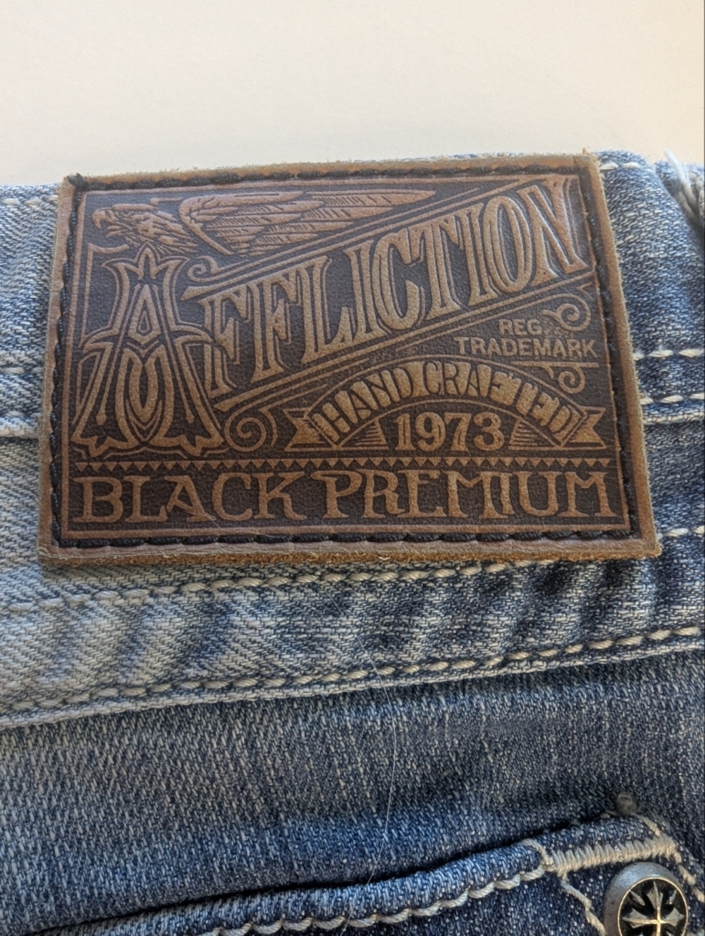 Affliction Men’s Cooper Relaxed Boot Cut Distressed Premium Biker Jeans Size 40 - Picture 9 of 16